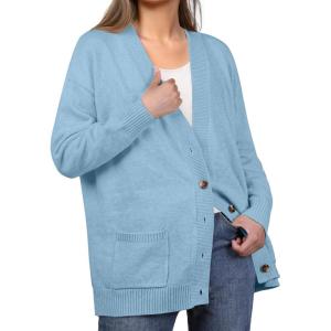 imageGRECERELLE Womens 2024 Fall Cardigan Sweaters Oversized Open Front Button Knit Outwear Coats with PocketsLight Blue