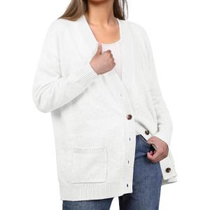 imageGRECERELLE Womens 2024 Fall Cardigan Sweaters Oversized Open Front Button Knit Outwear Coats with PocketsWhite