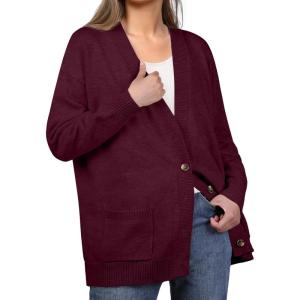 imageGRECERELLE Womens 2024 Fall Cardigan Sweaters Oversized Open Front Button Knit Outwear Coats with PocketsWine Red