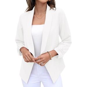 imageGRECERELLE Womens Blazer Suit Open Front Cardigan 34 Sleeve Fitted Jacket Casual Office Cropped Blazer002white