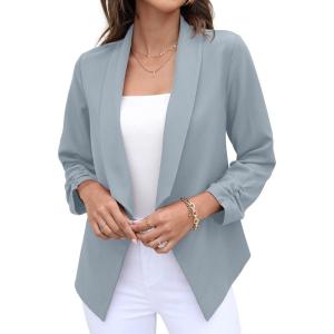 imageGRECERELLE Womens Blazer Suit Open Front Cardigan 34 Sleeve Fitted Jacket Casual Office Cropped Blazer010grey Blue