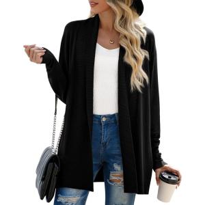 imageGRECERELLE Womens Long Sleeve Open Front Lightweight Casual Business Dressy Cardigan Sweater Fall WinterBlack