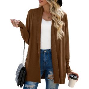 imageGRECERELLE Womens Long Sleeve Open Front Lightweight Casual Business Dressy Cardigan Sweater Fall WinterCoffee