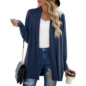 imageGRECERELLE Womens Long Sleeve Open Front Lightweight Casual Business Dressy Cardigan Sweater Fall WinterIndigo
