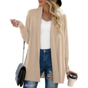 imageGRECERELLE Womens Long Sleeve Open Front Lightweight Casual Business Dressy Cardigan Sweater Fall WinterKhaki