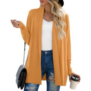 imageGRECERELLE Womens Long Sleeve Open Front Lightweight Casual Business Dressy Cardigan Sweater Fall WinterLight Orange