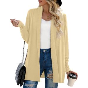 imageGRECERELLE Womens Long Sleeve Open Front Lightweight Casual Business Dressy Cardigan Sweater Fall WinterLight Yellow