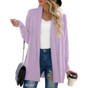 imageGRECERELLE Womens Long Sleeve Open Front Lightweight Casual Business Dressy Cardigan Sweater Fall WinterPurple Gray
