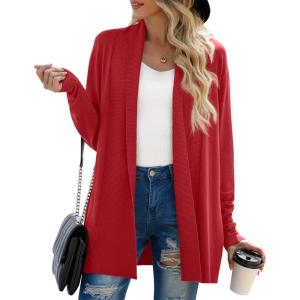 imageGRECERELLE Womens Long Sleeve Open Front Lightweight Casual Business Dressy Cardigan Sweater Fall WinterRed
