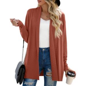 imageGRECERELLE Womens Long Sleeve Open Front Lightweight Casual Business Dressy Cardigan Sweater Fall WinterRusty Red