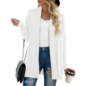 imageGRECERELLE Womens Long Sleeve Open Front Lightweight Casual Business Dressy Cardigan Sweater Fall WinterWhite