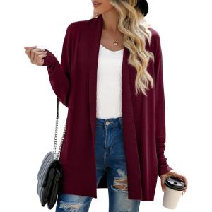 imageGRECERELLE Womens Long Sleeve Open Front Lightweight Casual Business Dressy Cardigan Sweater Fall WinterWine Red