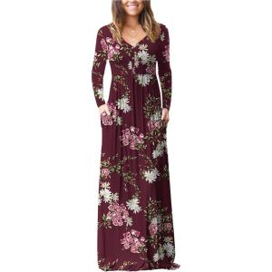 imageGRECERELLE Womens Long Sleeve V Neck Casual Button Maxi Dress 2025 with PocketsA09 Fp Wine Red