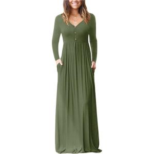 imageGRECERELLE Womens Long Sleeve V Neck Casual Button Maxi Dress 2025 with PocketsArmy Green