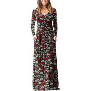 imageGRECERELLE Womens Long Sleeve V Neck Casual Button Maxi Dress 2025 with PocketsBlack Daffodil