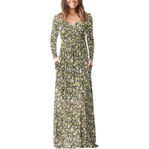 imageGRECERELLE Womens Long Sleeve V Neck Casual Button Maxi Dress 2025 with PocketsBlack Yellow