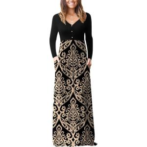 imageGRECERELLE Womens Long Sleeve V Neck Casual Button Maxi Dress 2025 with PocketsBoho Khaki
