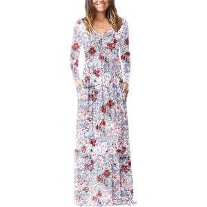 imageGRECERELLE Womens Long Sleeve V Neck Casual Button Maxi Dress 2025 with PocketsGray Azalea