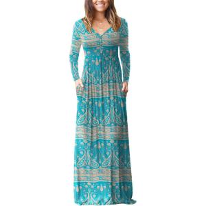 imageGRECERELLE Womens Long Sleeve V Neck Casual Button Maxi Dress 2025 with PocketsGreen Khaki