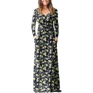 imageGRECERELLE Womens Long Sleeve V Neck Casual Button Maxi Dress 2025 with PocketsLemon Black
