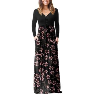 imageGRECERELLE Womens Long Sleeve V Neck Casual Button Maxi Dress 2025 with PocketsMantian March Red