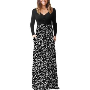 imageGRECERELLE Womens Long Sleeve V Neck Casual Button Maxi Dress 2025 with PocketsSpotted Black