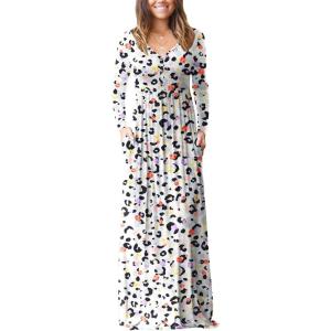 imageGRECERELLE Womens Long Sleeve V Neck Casual Button Maxi Dress 2025 with PocketsWhite Periwinkle