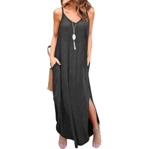 imageGRECERELLE Womens Summer Casual Loose Dress Beach Cover Up Long Cami Maxi Dresses with Pocket02 Dark Gray