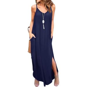 imageGRECERELLE Womens Summer Casual Loose Dress Beach Cover Up Long Cami Maxi Dresses with Pocket03 Navy Blue