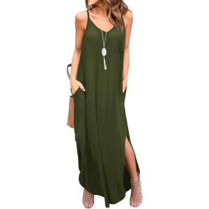 imageGRECERELLE Womens Summer Casual Loose Dress Beach Cover Up Long Cami Maxi Dresses with Pocket05 Army Green