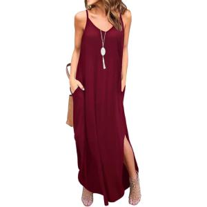 imageGRECERELLE Womens Summer Casual Loose Dress Beach Cover Up Long Cami Maxi Dresses with Pocket06 Wine Red