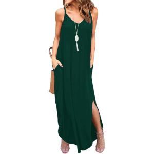 imageGRECERELLE Womens Summer Casual Loose Dress Beach Cover Up Long Cami Maxi Dresses with Pocket10 Dark Green