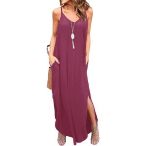 imageGRECERELLE Womens Summer Casual Loose Dress Beach Cover Up Long Cami Maxi Dresses with Pocket11 Red Gray