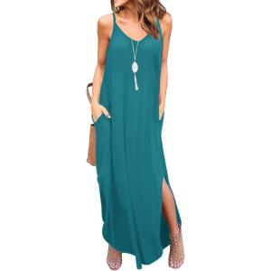 imageGRECERELLE Womens Summer Casual Loose Dress Beach Cover Up Long Cami Maxi Dresses with Pocket16 Acid Blue