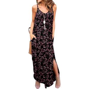imageGRECERELLE Womens Summer Casual Loose Dress Beach Cover Up Long Cami Maxi Dresses with Pocket19 Fp Gypsophila Black