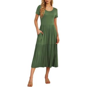 imageGRECERELLE Womens Summer Casual Short Sleeve Crewneck Tiered Flowy Maxi Long Dress with Pockets S2XLArmy Green