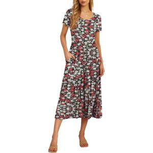imageGRECERELLE Womens Summer Casual Short Sleeve Crewneck Tiered Flowy Maxi Long Dress with Pockets S2XLBlack Daffodil