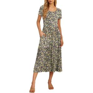 imageGRECERELLE Womens Summer Casual Short Sleeve Crewneck Tiered Flowy Maxi Long Dress with Pockets S2XLBlack Yellow
