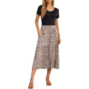 imageGRECERELLE Womens Summer Casual Short Sleeve Crewneck Tiered Flowy Maxi Long Dress with Pockets S2XLFloret Coffee