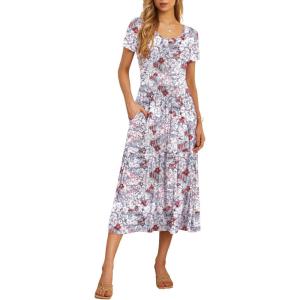 imageGRECERELLE Womens Summer Casual Short Sleeve Crewneck Tiered Flowy Maxi Long Dress with Pockets S2XLGray Azalea