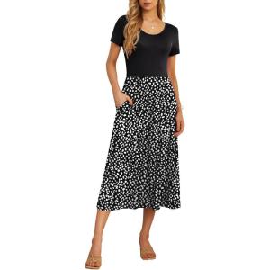 imageGRECERELLE Womens Summer Casual Short Sleeve Crewneck Tiered Flowy Maxi Long Dress with Pockets S2XLLeopard Print Black