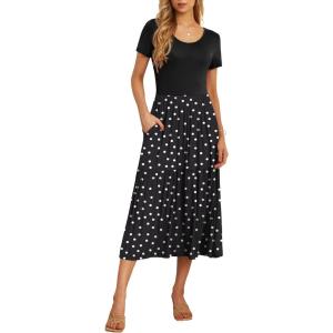 imageGRECERELLE Womens Summer Casual Short Sleeve Crewneck Tiered Flowy Maxi Long Dress with Pockets S2XLPolka Dot White Black