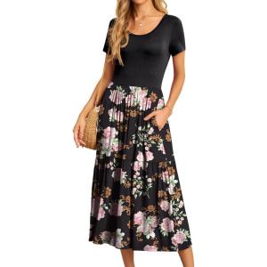 imageGRECERELLE Womens Summer Casual Short Sleeve Crewneck Tiered Flowy Maxi Long Dress with Pockets S2XLRose Black