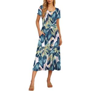 imageGRECERELLE Womens Summer Casual Short Sleeve Crewneck Tiered Flowy Maxi Long Dress with Pockets S2XLWhite Monotherapy