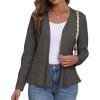 imageGRECERELLE Women Lightweight Casual Long Sleeves Cropped Cardigan Open Front Peplum Knit Sweater OutwearDark Gray