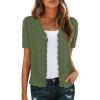 imageGRECERELLE Womens Summer Lightweight Short Sleeve Cropped Cardigan VNeck Knit Sweater Shrug for DressyArmy Green