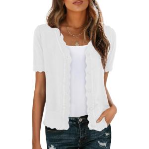 imageGRECERELLE Womens Summer Lightweight Short Sleeve Cropped Cardigan VNeck Knit Sweater Shrug for DressyWhite