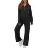 imageGRECERELLE Lounge Sets For Women 2025 Casual Lapel Half Zip Sweatshirt And Wide Leg Sweatpant 2 Piece Outfits Tracksuit SetsBlack