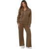imageGRECERELLE Lounge Sets For Women 2025 Casual Lapel Half Zip Sweatshirt And Wide Leg Sweatpant 2 Piece Outfits Tracksuit SetsBrown