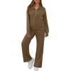 imageGRECERELLE Lounge Sets For Women 2025 Casual Lapel Half Zip Sweatshirt And Wide Leg Sweatpant 2 Piece Outfits Tracksuit SetsBrown